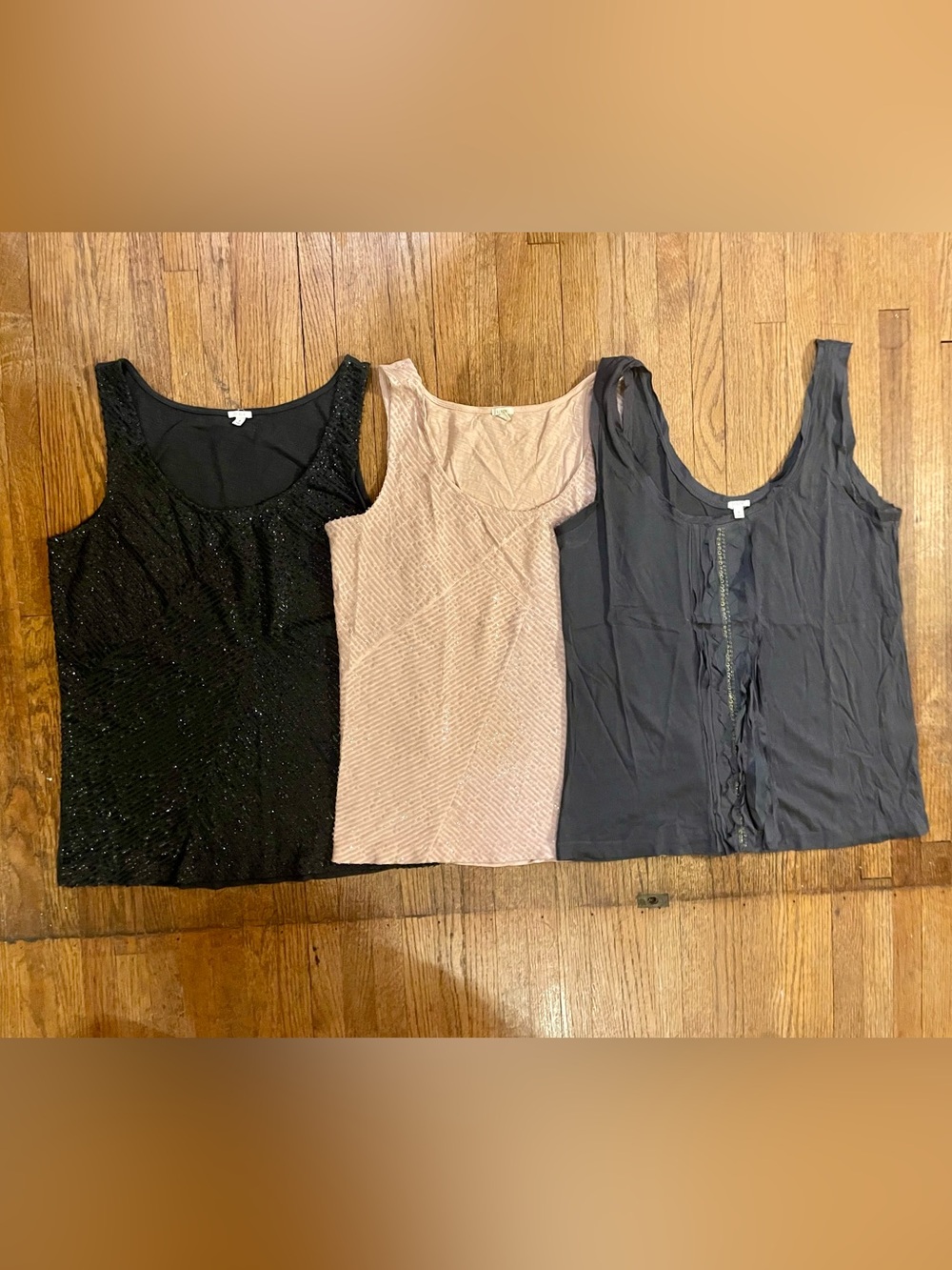 J. Crew Three-Pack Tank Tops — Black, Blush, Charcoal